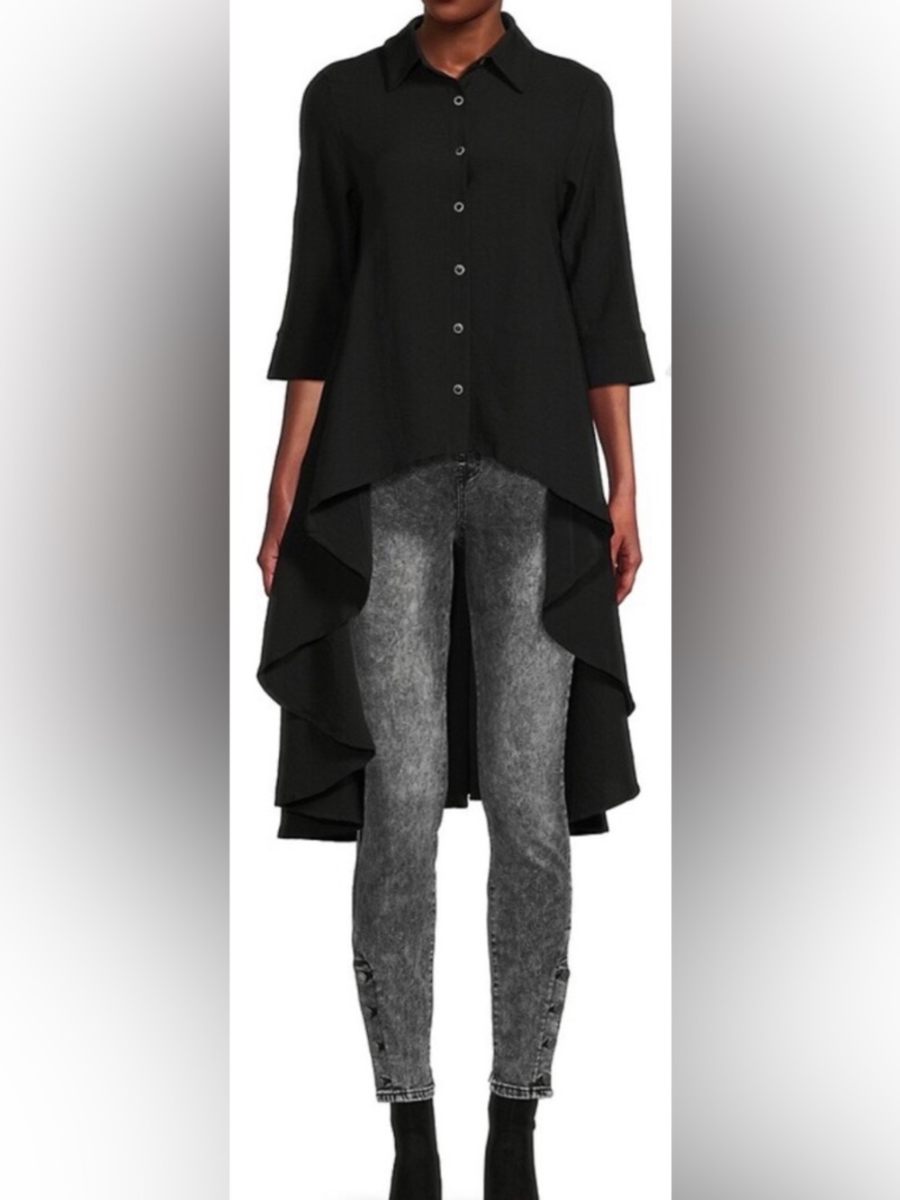 Patrizia Luca High Lo Black Button-Up Shirt Blouse Women’s size S Mobwife